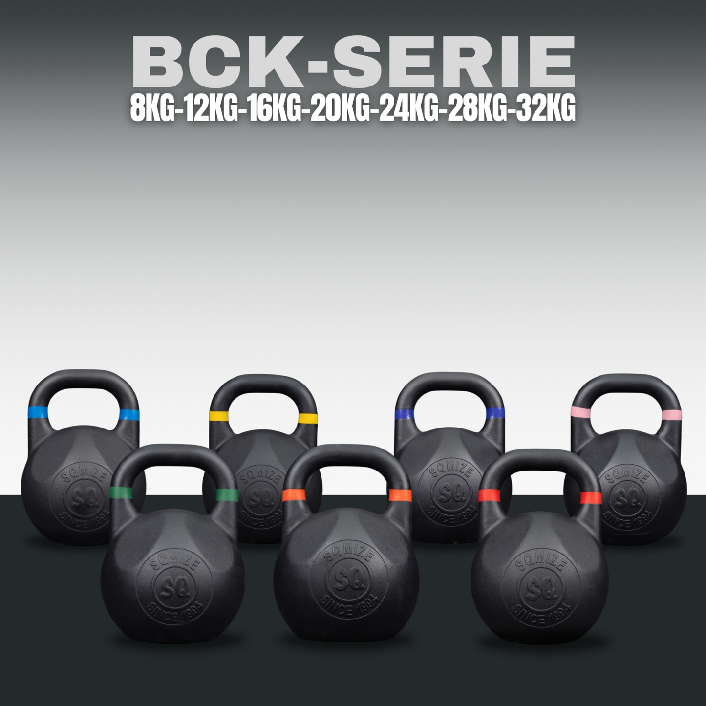 Black Competition Kettlebell Set SQMIZE® BCK, 100 - 140 kg