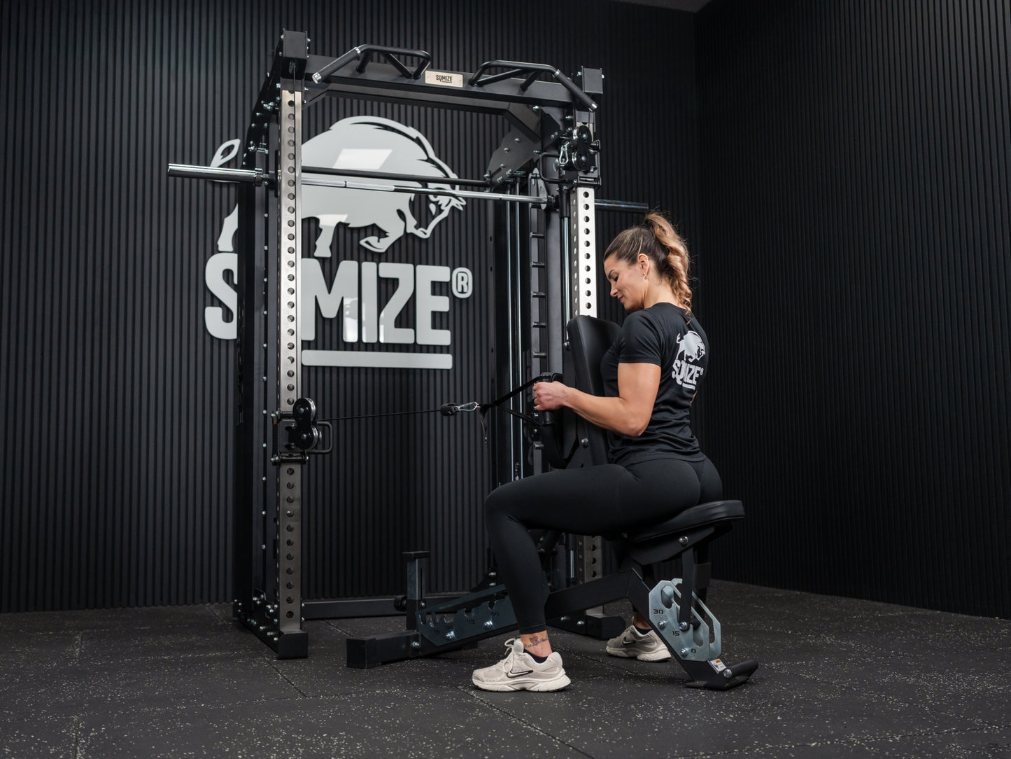 Tri-Power Gym SQMIZE® PREMIUM BISON SQ-S981-90, Kabelzugstation, Multipresse & Half Rack, Höhe 226 cm